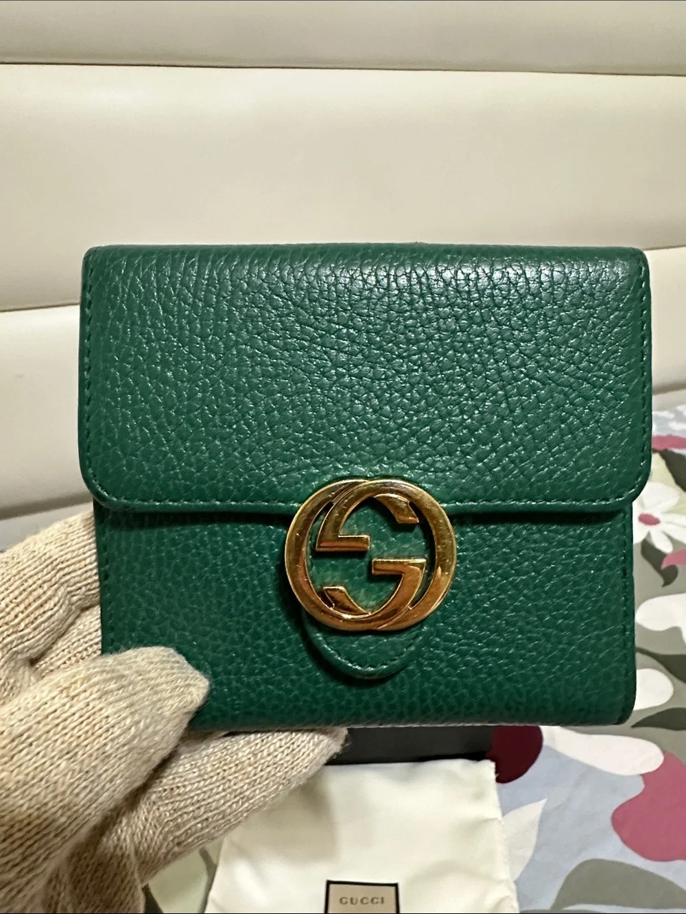 Gucci Green Pebbled Leather Wallet